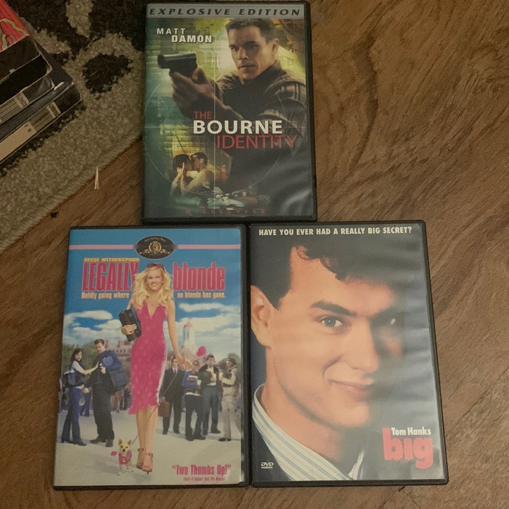Legally Blonde, Big, and The Bourne Identity DVDs